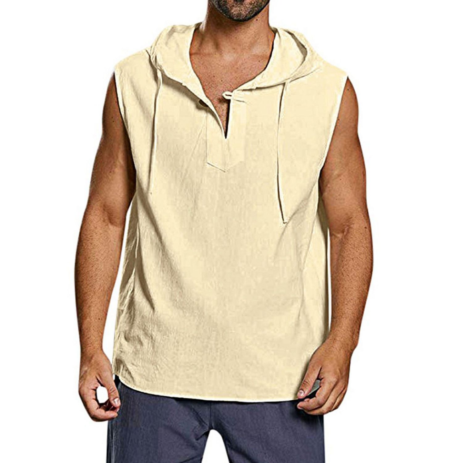 Men Hoodie Comfy Sweat Absorbent with Hat Fashionable Loose Blouse Vest for Men