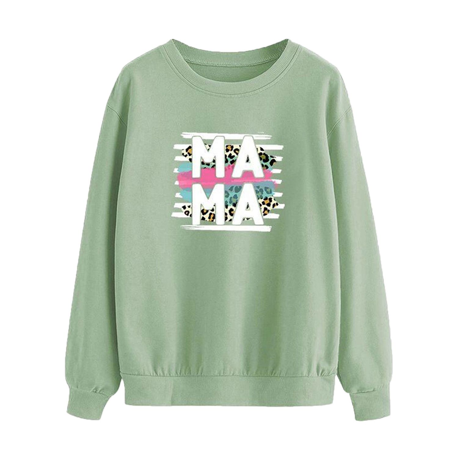 Women’s Round Neck Sweatshirts, Casual Long Sleeve MAMA Printed Pattern Pullover Tops