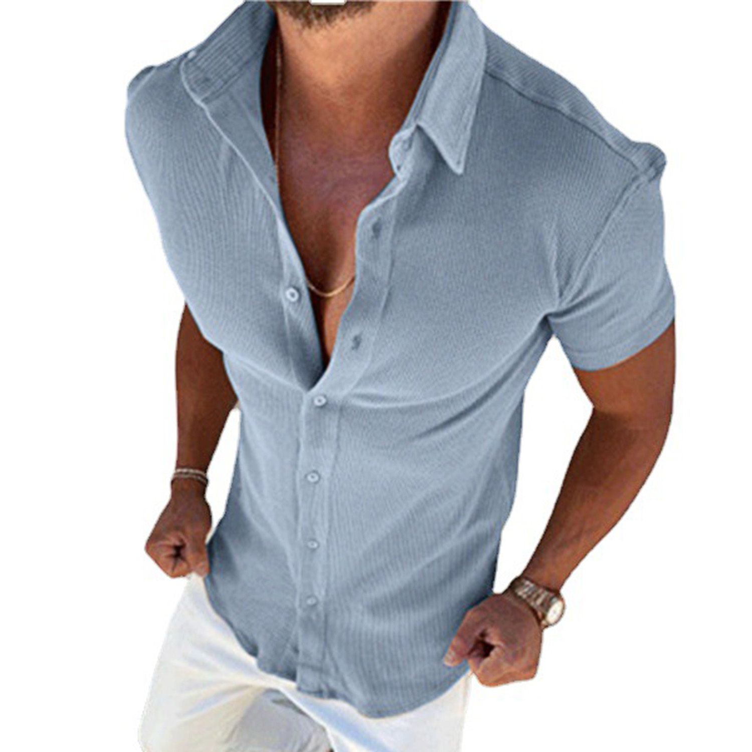 Men Shirt Short Sleeves All-match Solid Color Men Summer Casual Tops for Daily Life
