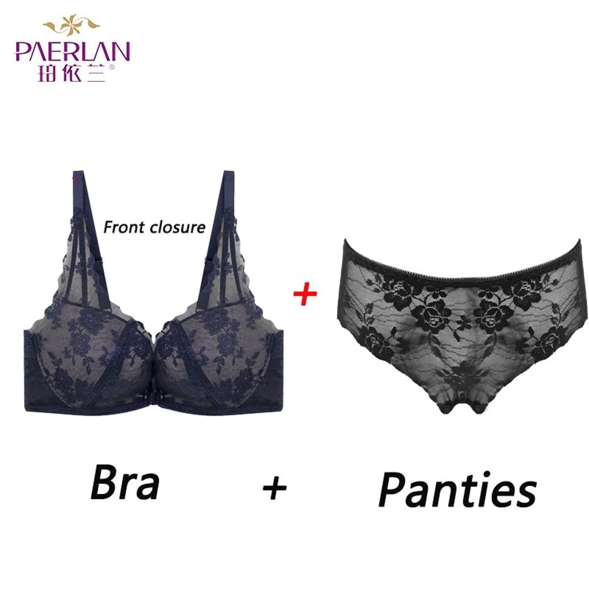 PAERLAN  off-the-shoulder bra adjustable shoulder strap push high-depth V-neck lace halter underwear