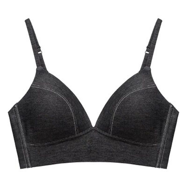 Denim summer small chest underwear women gather to adjust the size of large chest show small no steel ring bra thin
