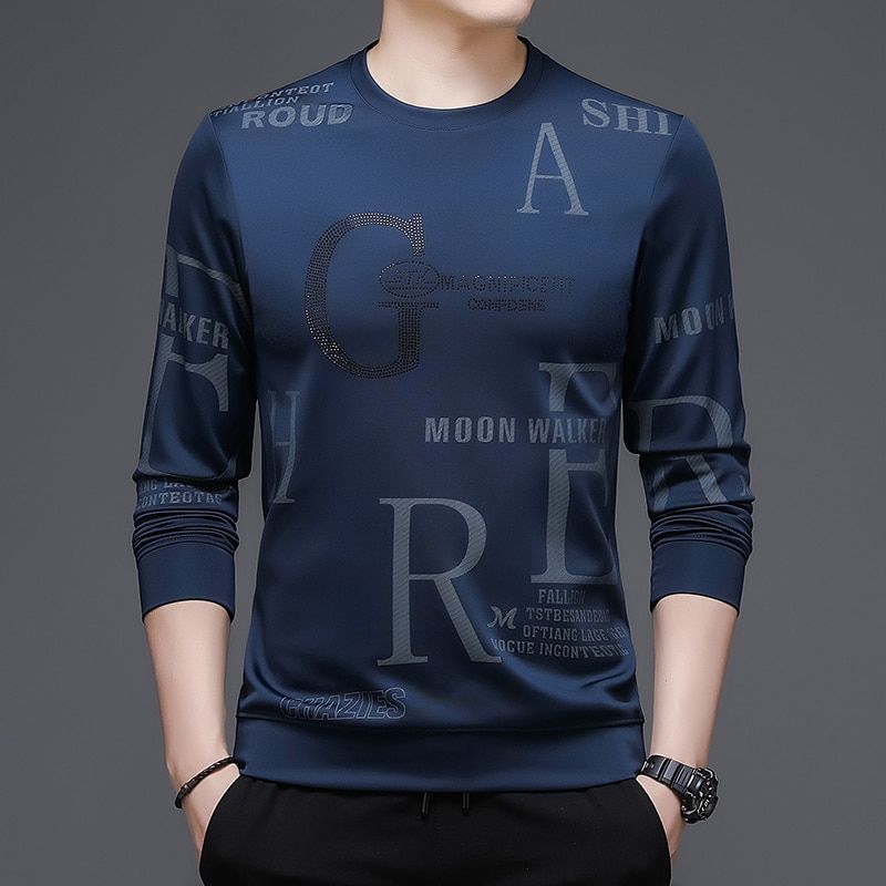BROWON Sprign Autumn Black T Shirt Men Long Sleeve O-neck Collar Fashion Trend Letter Print Slim T-shirt for Men Street Wear