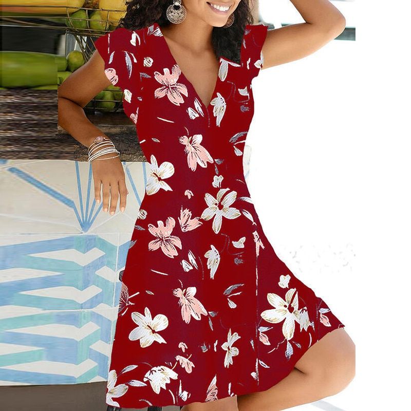 2021 Spring Summer Vintage Party Dress V Neck Elegant Sexy Dress Boho Beach Female Floral Print Dresses For Women Clothes