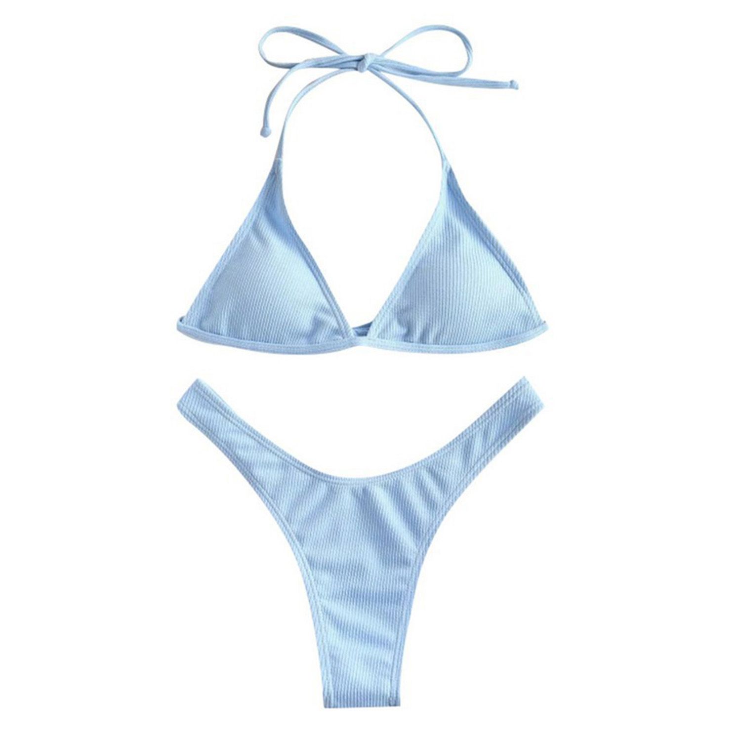 2Pcs/Set Beach Swimsuit Solid Color Lace Up Polyester High Waist Two Piece Women Underwear for Summer