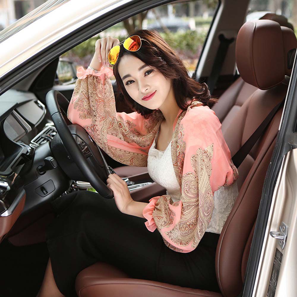 【ALLGOOD】Beach Floral Girls Outdoor Riding Fashion Chiffon Shawl Sun Sleeve Arm Sleeve