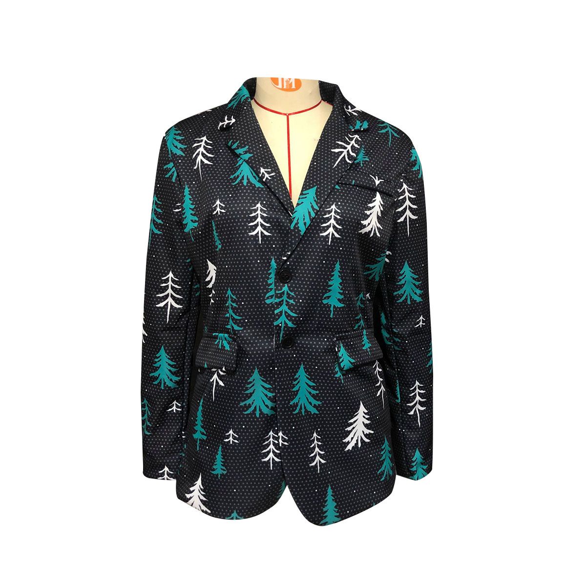 2021 Casual Men’s Suit Fashion Christmas Printed Show Dress Nightclub Host Ceremonial Studio Suit