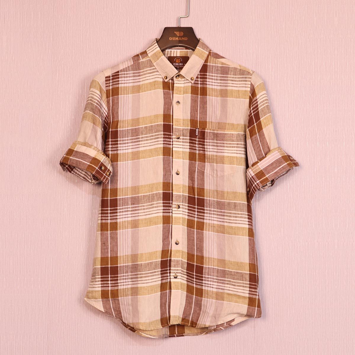 Demand Mixed Brown Color Checked Stylish Casual Long Shirt for Men
