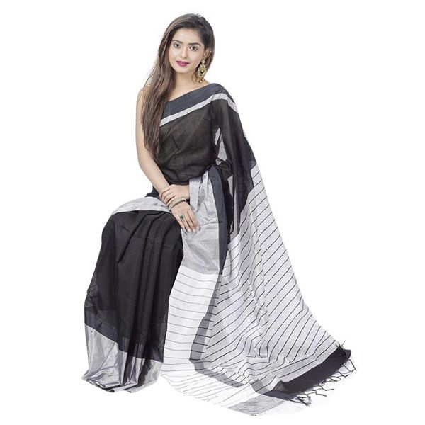 Black and White Silk Saree for Women