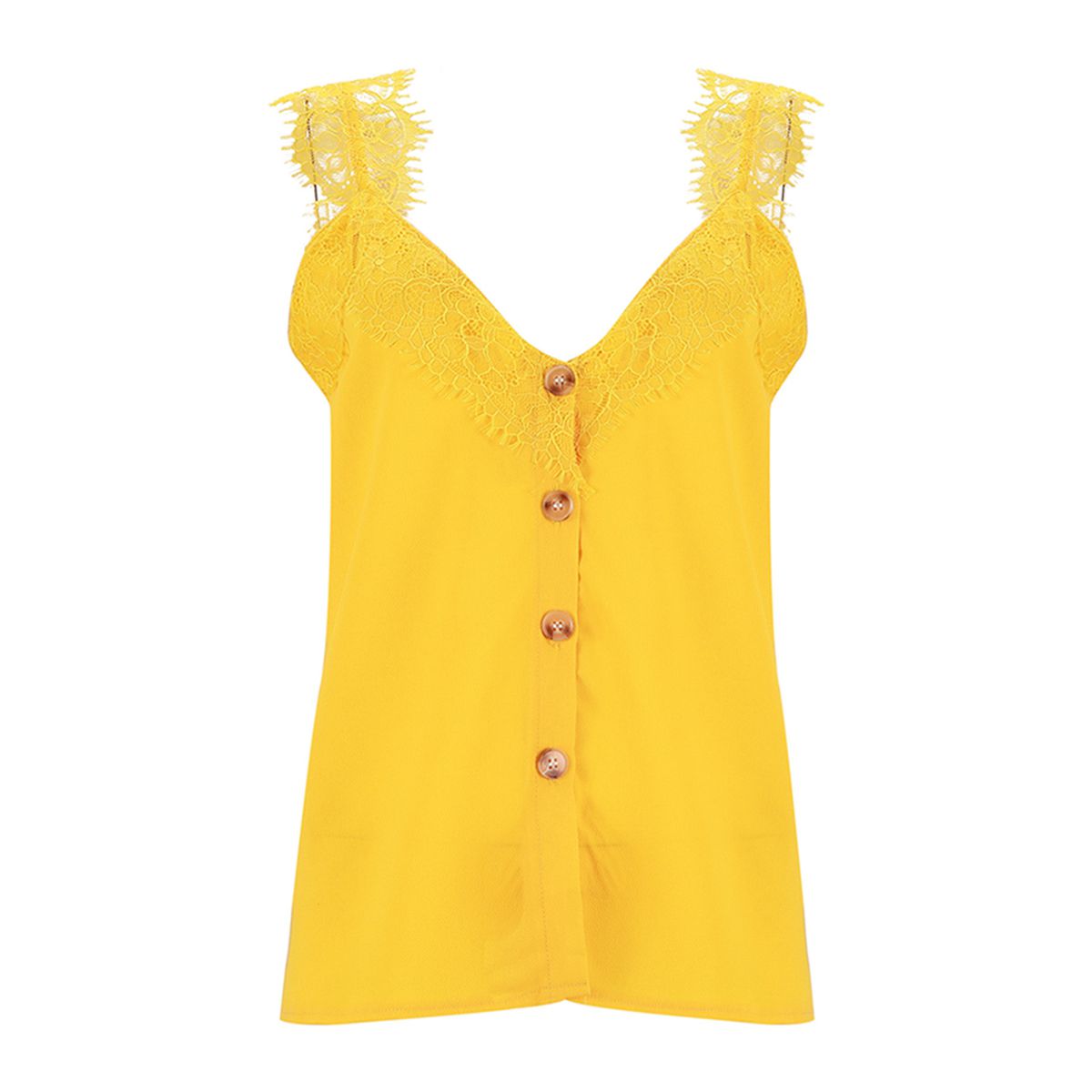 Women’s Fashion Solid Color Vest Top Summer V-neck Single-breasted Lace Sleeveless Bottoming Top