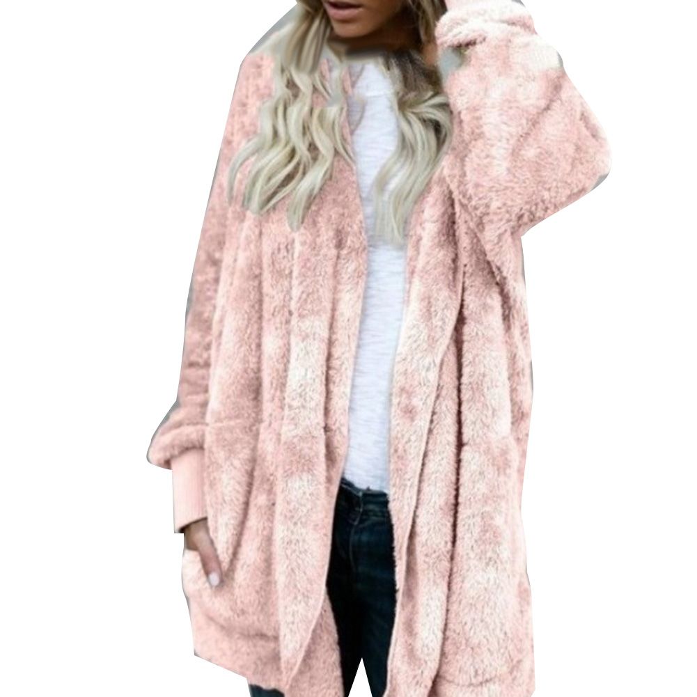 Winter Casual Women Solid Color Thick Faux Fur Hooded Coat Long Sleeve Outwear