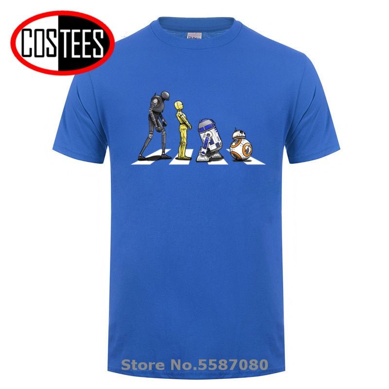 Camisetas Vestidos Funny The force awakens T-shirt Parody Jedi Robots BB8 Droid Road T shirt men Sci-fi Space Robots Tops tshirt