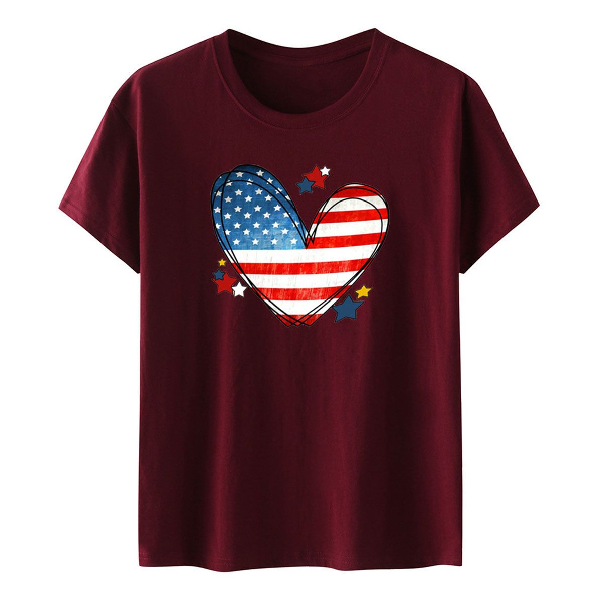 Uni Top Anti-deform Heart American National Flag T-shirt Pullover