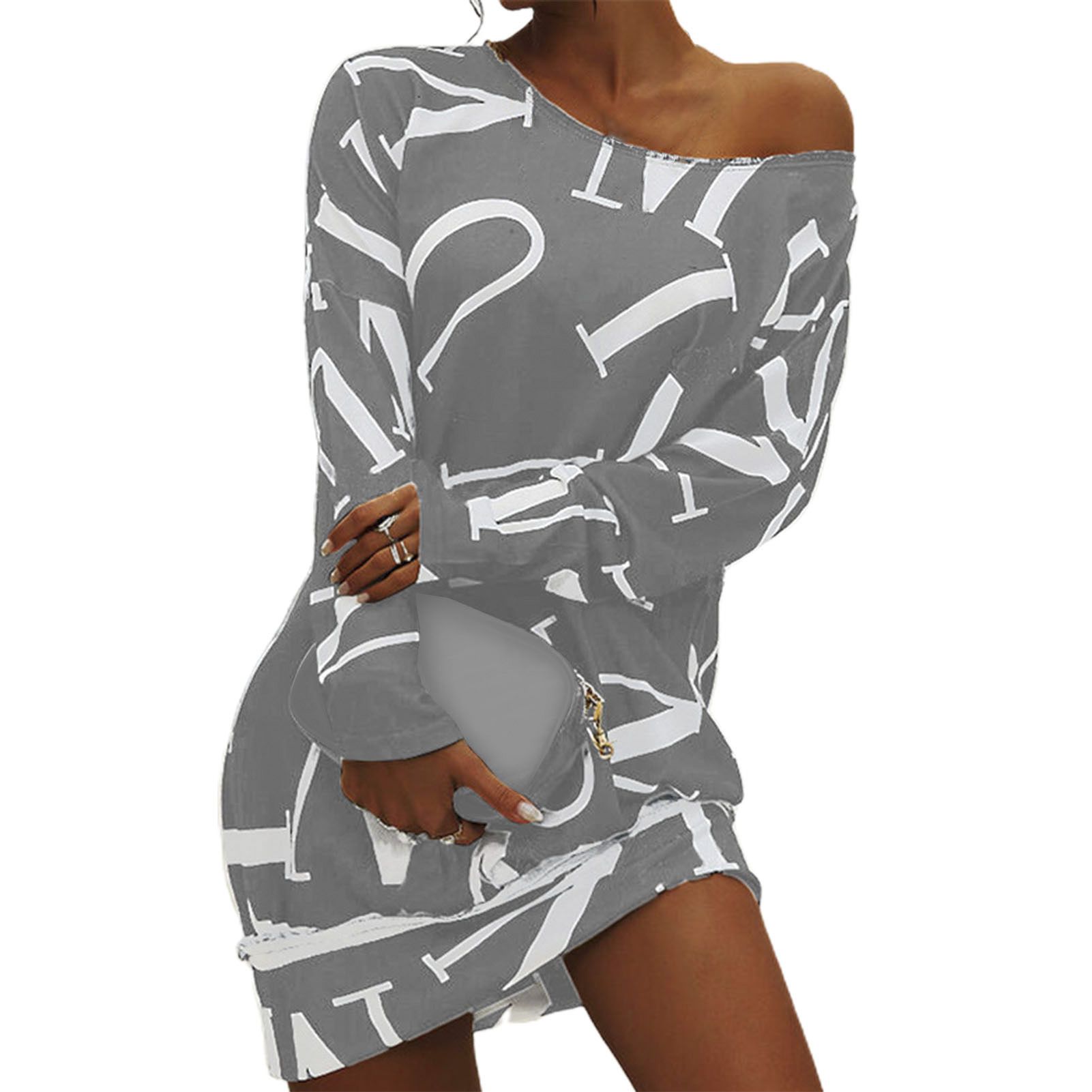 Pullover Dress Round Neck Fashion Letters Print Pullover Short Dress