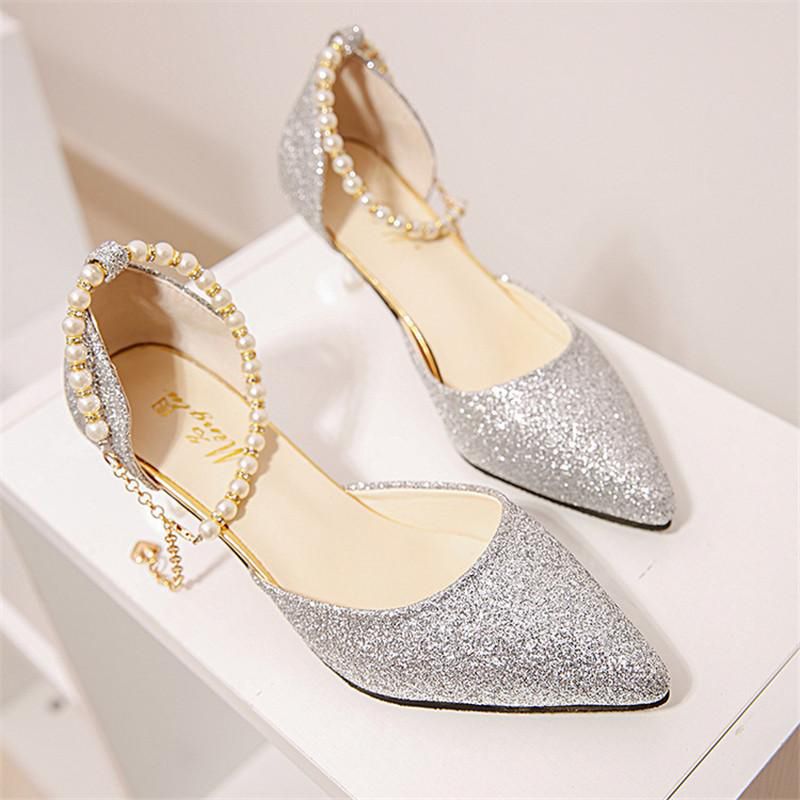 【ALLGOOD】Women Crystals Sandals High Heels Point Toe Shoes Wedding Shoes