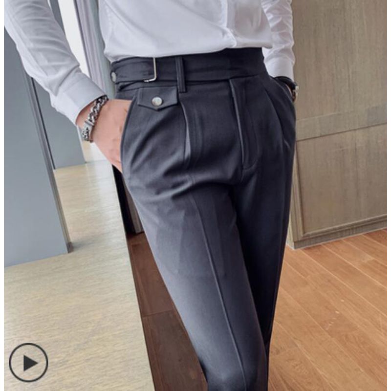 Vintage England Elegant Mens Slim Fit Suit Pants Gentleman Retro British Style Social Pants Men White Office Trousers Work Dress