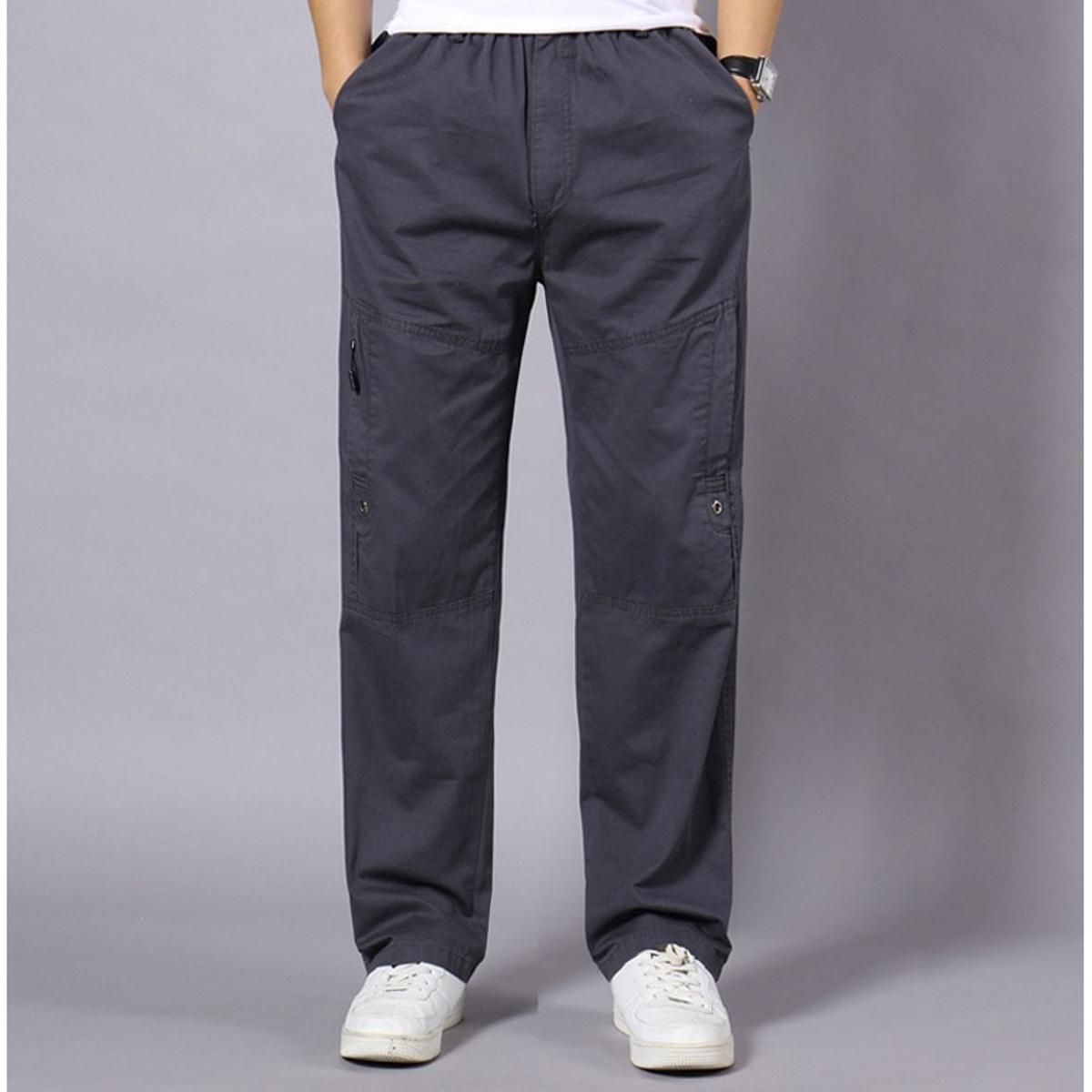 Summer Men's Khaki Pants Large Size Straight Fit Big Sizes Side Pockets Wide Leg Cotton Black Cargo Pants Work Trousers Male