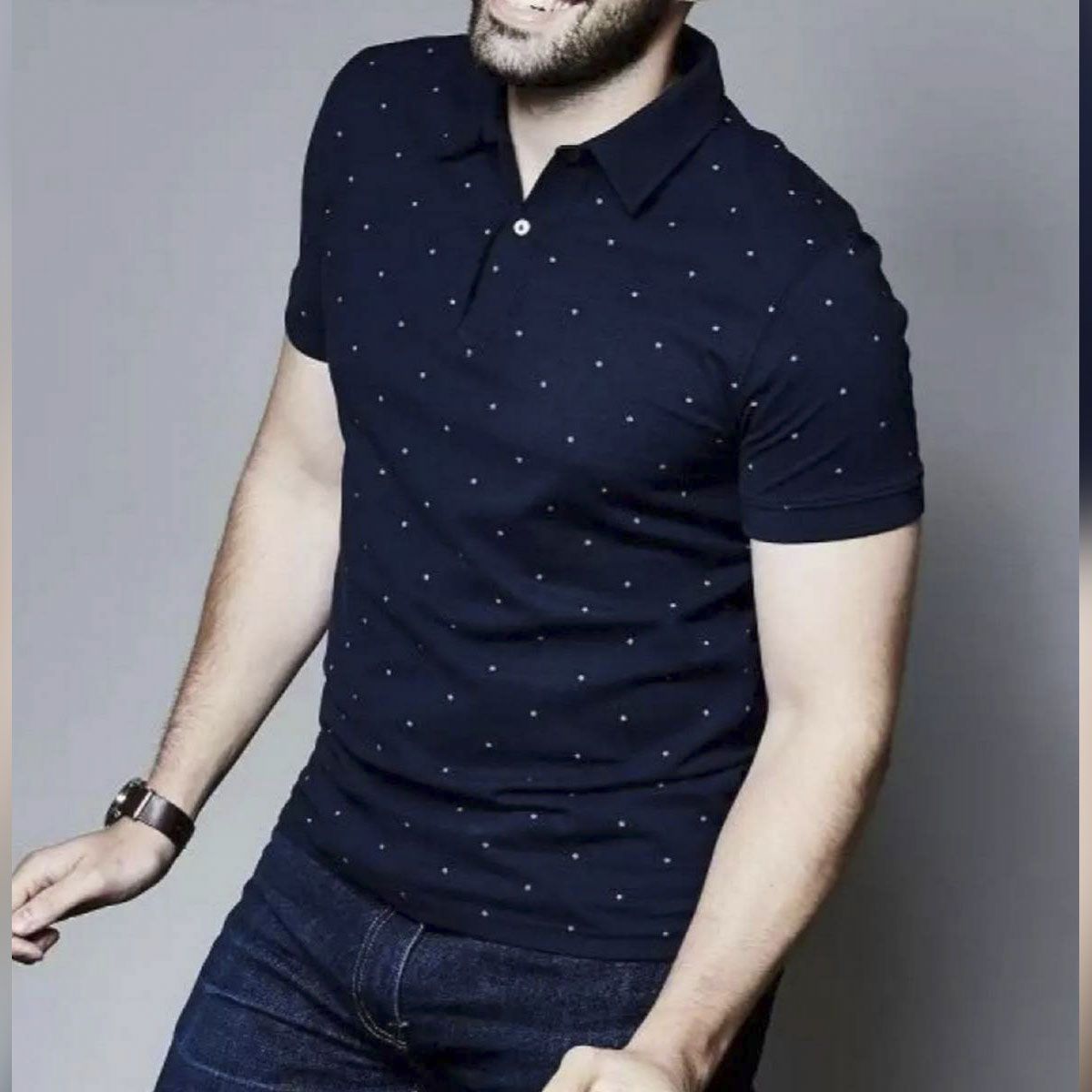 Contrast Half Sleeve Print Polo T-Shirt For Man - Polo T Shirt For Men
