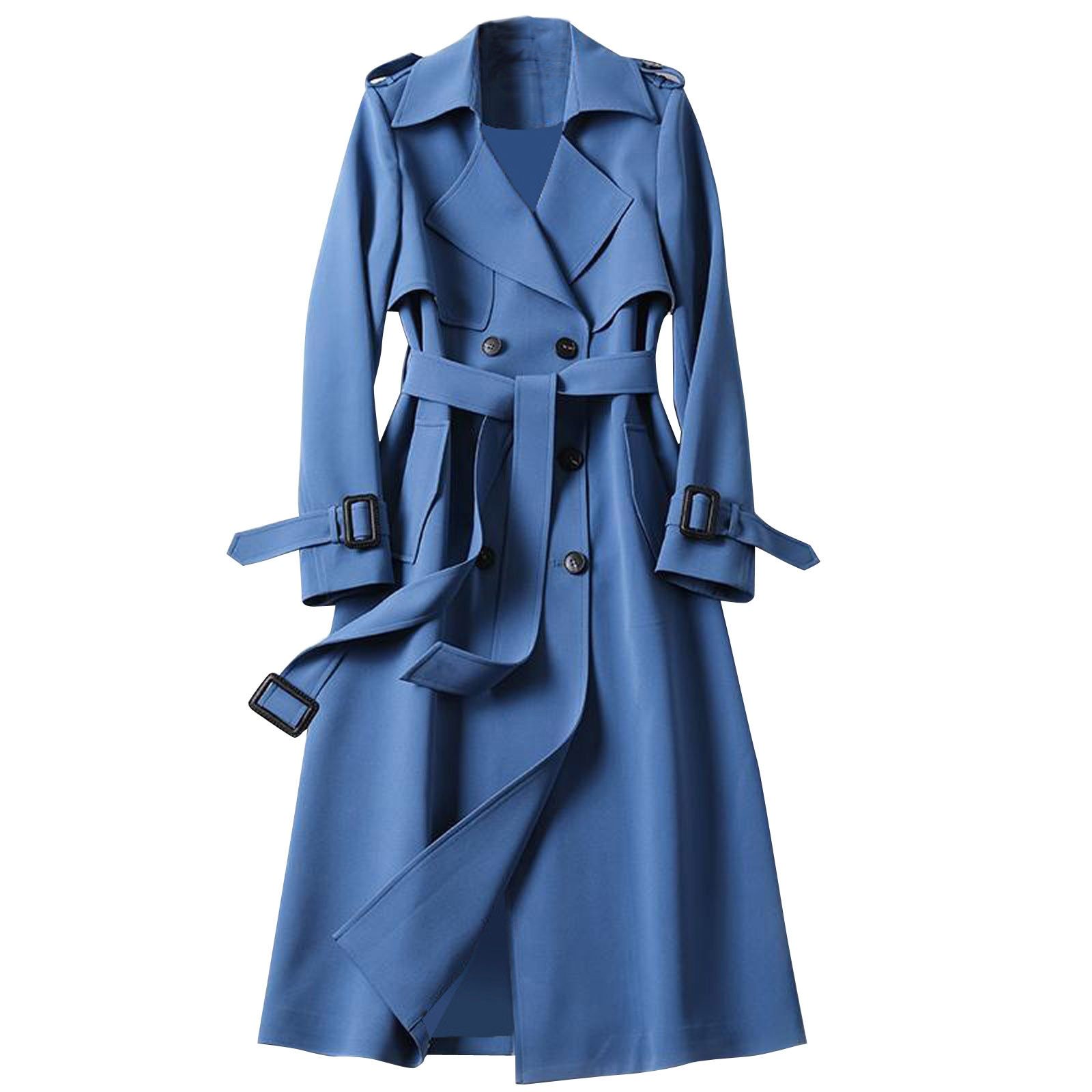 Women's Windbreaker Autumn Elegant Long Trench Lace Up Waist Casual Solid V Neck Overcoat Slim Long Sleeve Female Trench