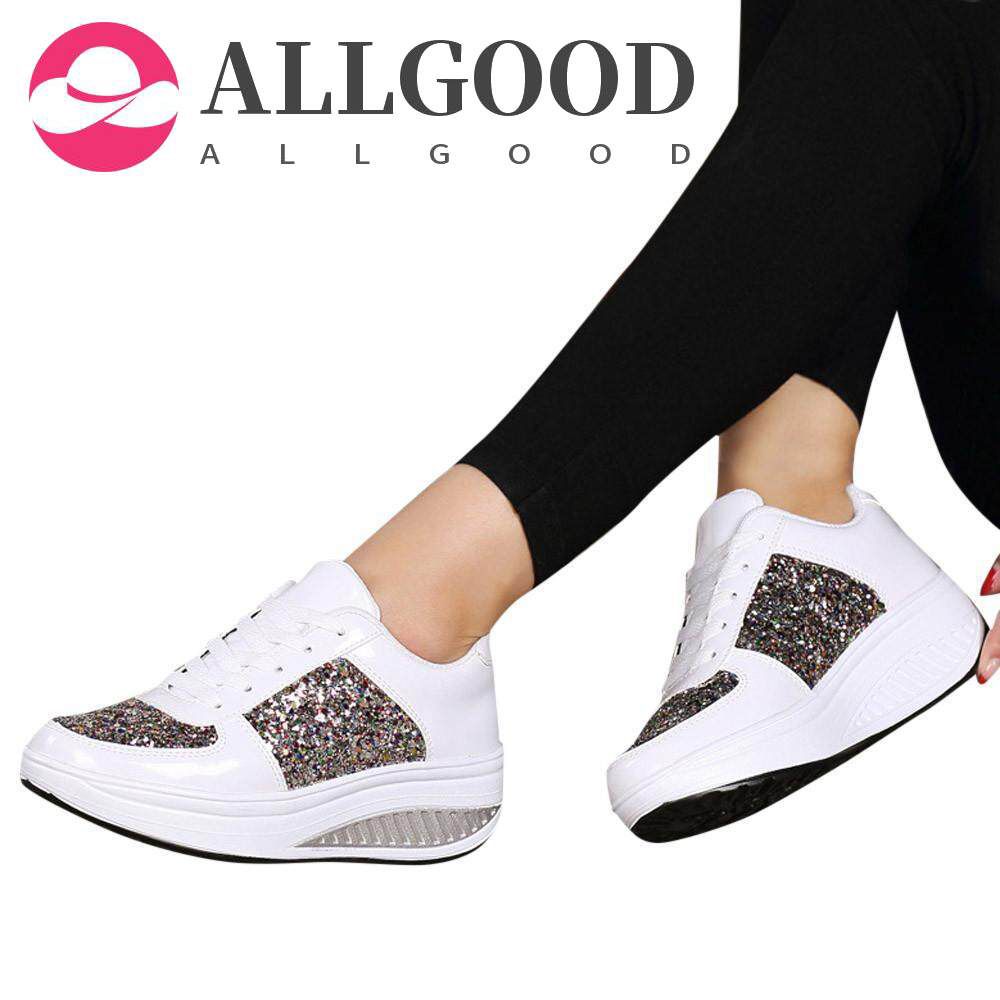 Women's Ladies Wedges Sneakers Sequins Shake Shoes Fashion Girls Sport /QY007 Color Mirror Thick-soled Wedge Swing Single