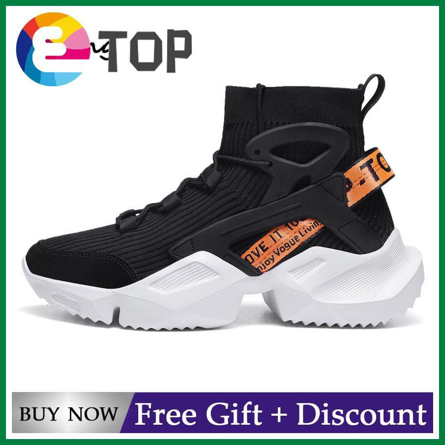 Plus Size 39-46 Men's Lace-up Shoes High Top Sock Walking Shoes Inner Heightening Leisure Casual Outdoor Sport Running Shoes Sneakers