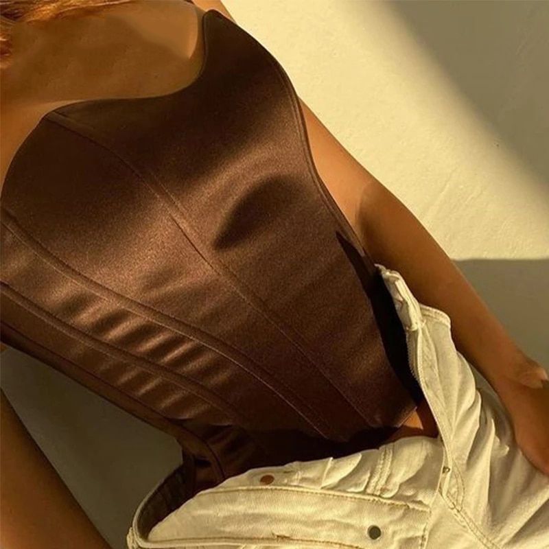 Celandine White Satin Crop Corset Tops Women Black Strapless Bustier Ladies Casual Tube Tops Female Spring Summer