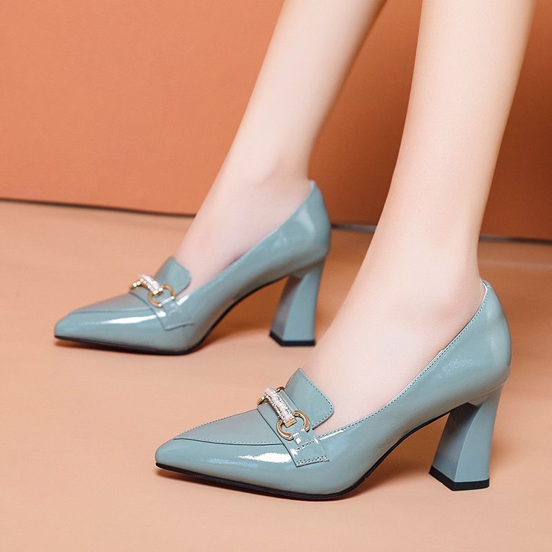 new women shoes pu high heels light color classic ladies loafers versatile office ladies party basic women's shoes