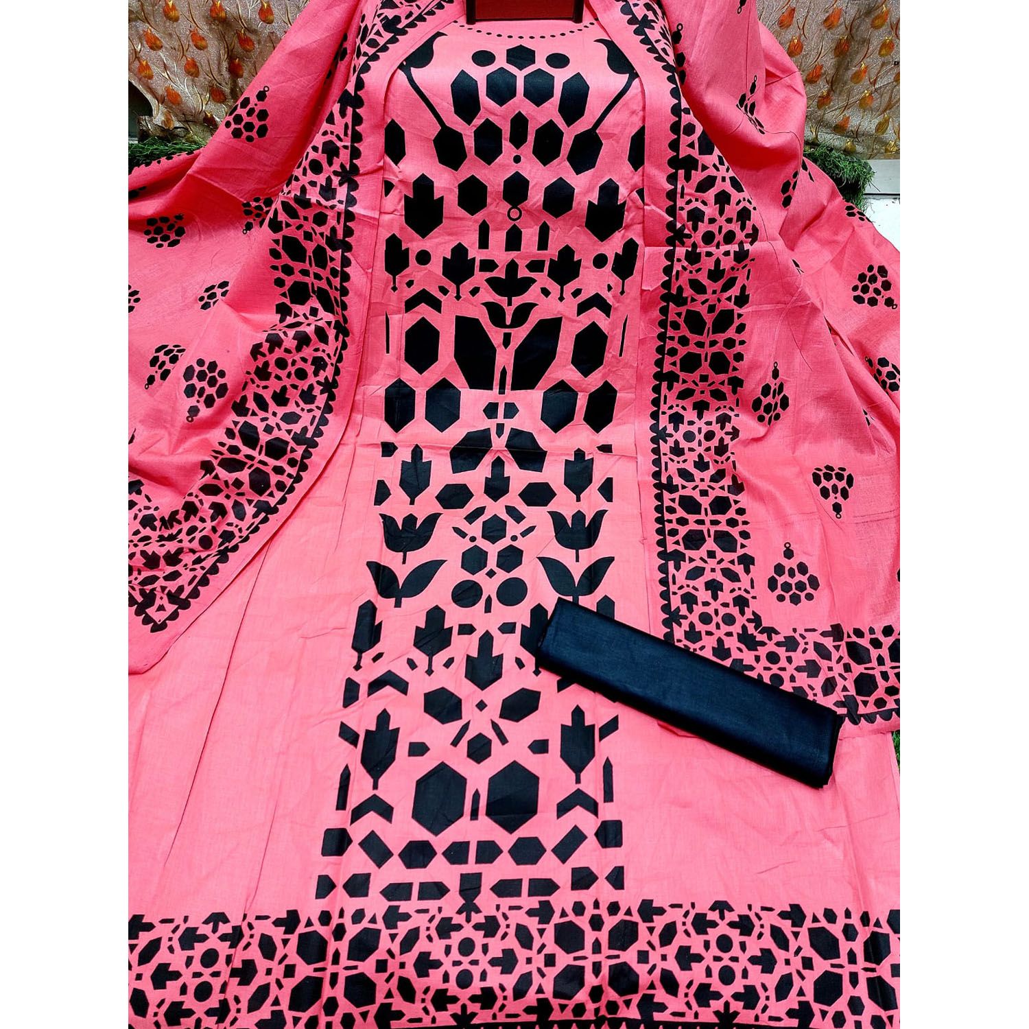 Exclusive VIP Embordary work Unstitched Cotton Three Piece Salwar Kamiz (3 Piece)
