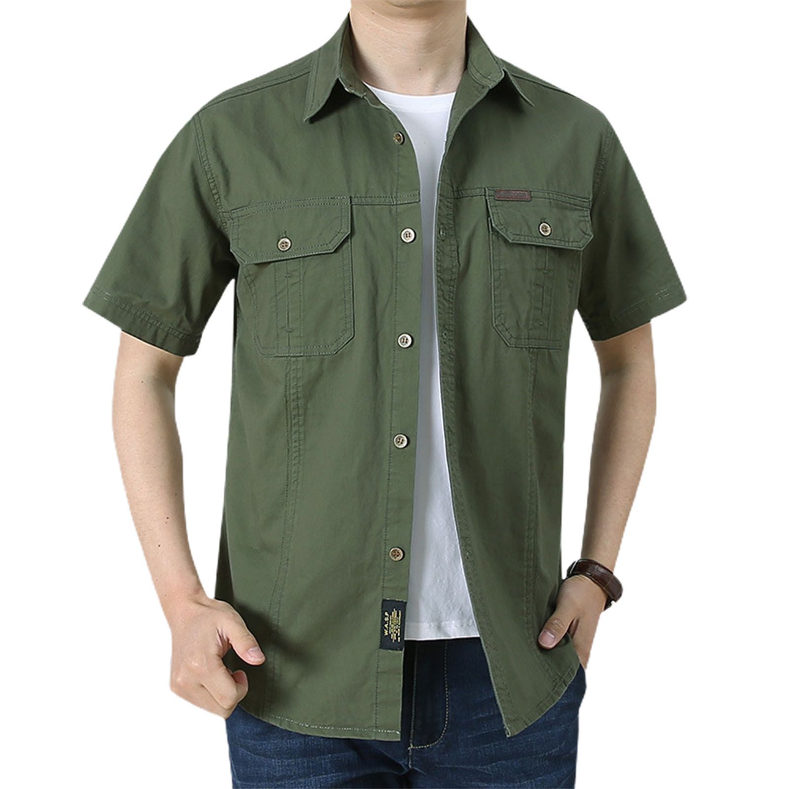 Shirt Solid Color Wear-resistant Men Top