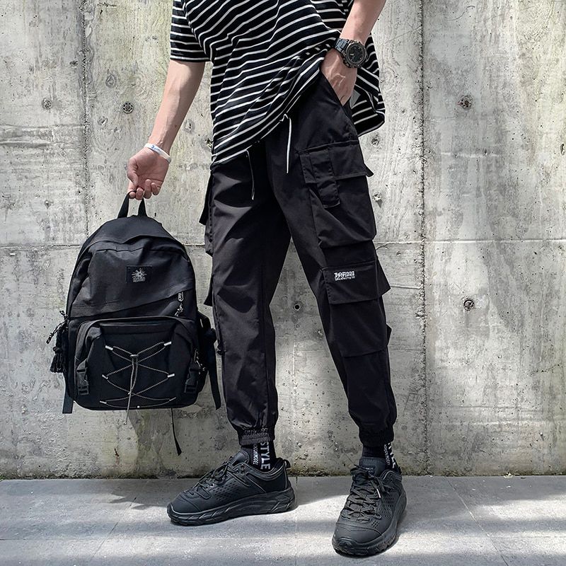 New  Hop Joggers Cargo Pants Men Harem Pants Multi-cket Ribbons Man Sweatpants Streetwear Casual Mens Pants S-5XL