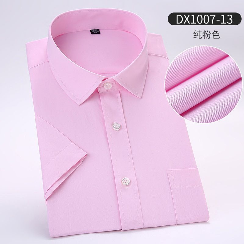 Work Twill Men Dress Shirt Solid Summer Short Sleeve Plain Business Mens Formal Shirt with Front Pocket Easy Care Regular Fit