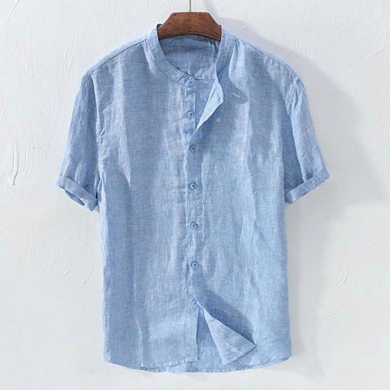 Short Sleeve Shirt / Half Sleeve Shirt / Casual Shirt / Stylish Shirt / Fashionable Shirt / Exclusive Shirt / White Color Shirt / Band Collar Shirt / Shirt For Men / Male Fashion Wear Wearable In Summer
