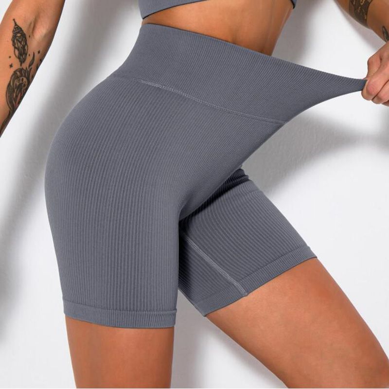High Quality Women Yoga Summer Ribbing Gym Shorts Workout Fitness Running Stretch Leggings Seamless High Waist Sports Shorts