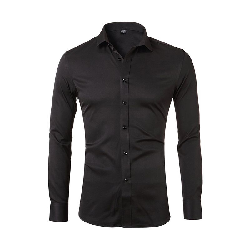 2021 Man Long Sleeve Shirt, Business Style Simple Solid Color Regular Fit Basic Formal Clothing