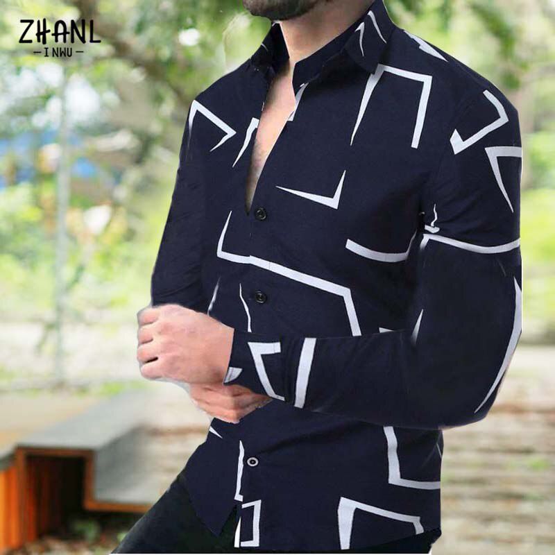 Victorian Blouse Male Fashion Print Luxury Button up for men clothing Business Casual Social Long Sleeve Shirt Man Dress Shirts