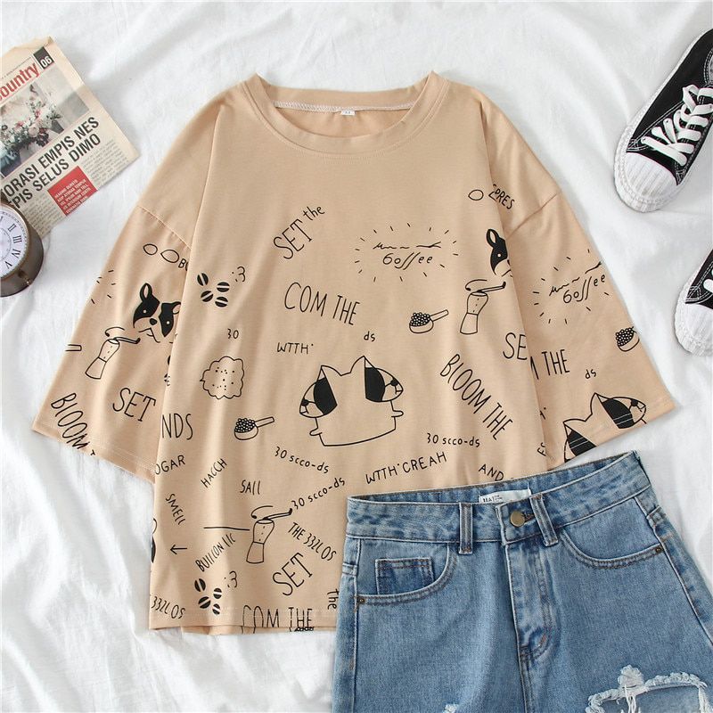 Summer Women Short Sleeve funny Print t shirt harajuku Cotton casual loose T-shirts Ins ulzzang Tees Tops For Female streetwear