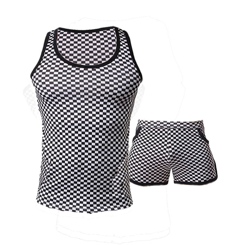 Men's Plaid Vest Tanks Tops Underwear Boxer Shorts Set Workout Sleeveless Slim Tops Tee Boxers With cket