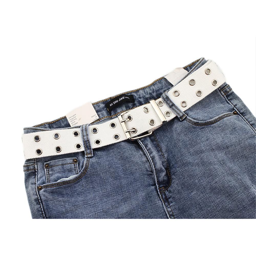 Fashion Women Canvas Belts Double Hollow Hole Buckle Belt Adjustable Waist Strap Waistband Casual Ceinture Femme
