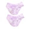 2Pcs Women y Solid Color Le Trim Bow Decor Low Waist Ultrathin Elastic Briefs