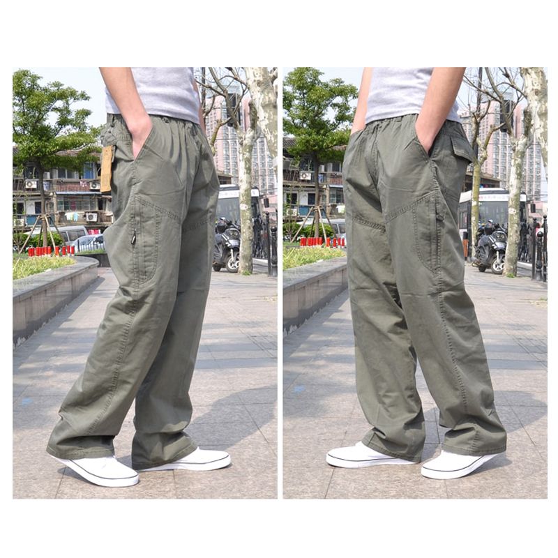 summer autumn Men cargo pants plus size safari stylecket pants 6XL 7XL 8XL out door straight pants zipper loose army green 48