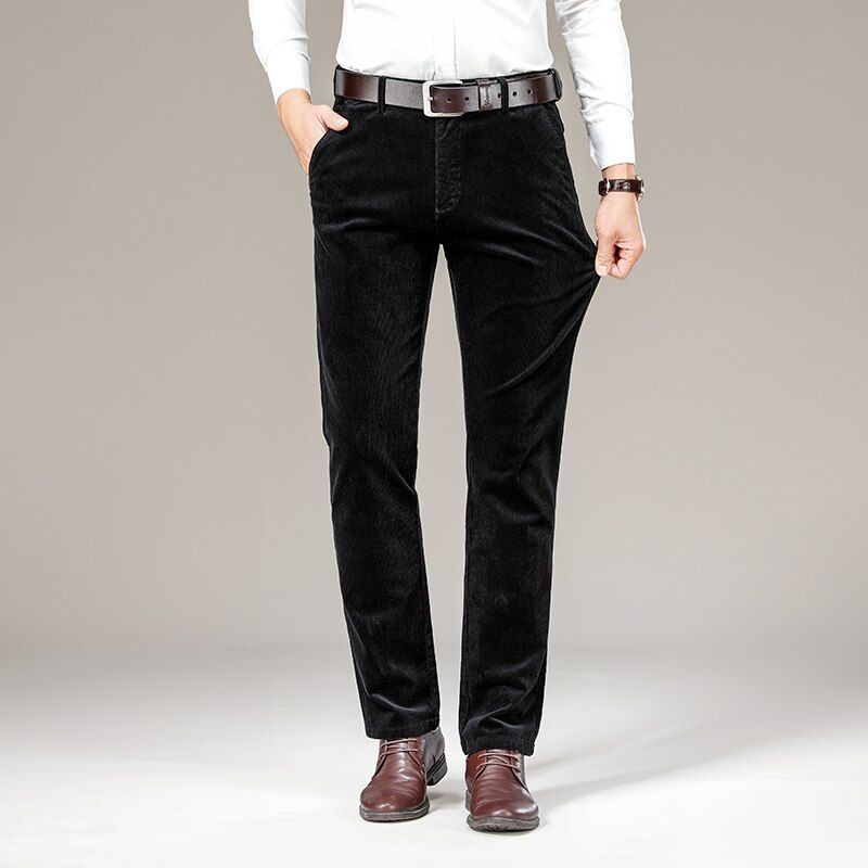 autumn and winter brand high-quality corduroy straight loose pants classic business men's high-waist trousers