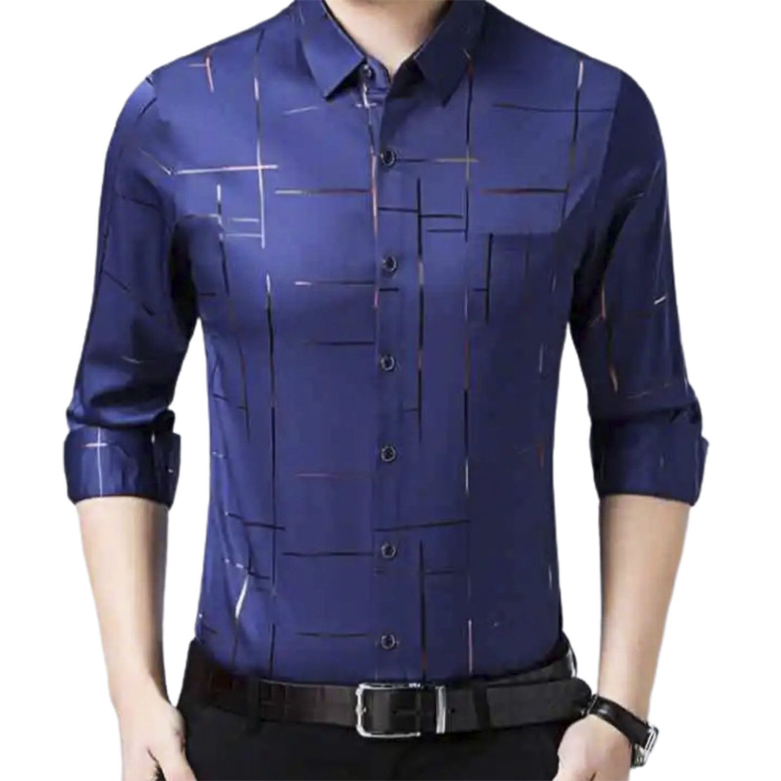 OIMG Men Shirt Silky Casual Male Shirt