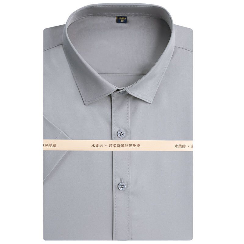 Short Sleeve Men Dress Shirts Solid For Summer Non-Iron Long Sleeve Business Easy Care Formal Shirt Plain White No Front Pocket