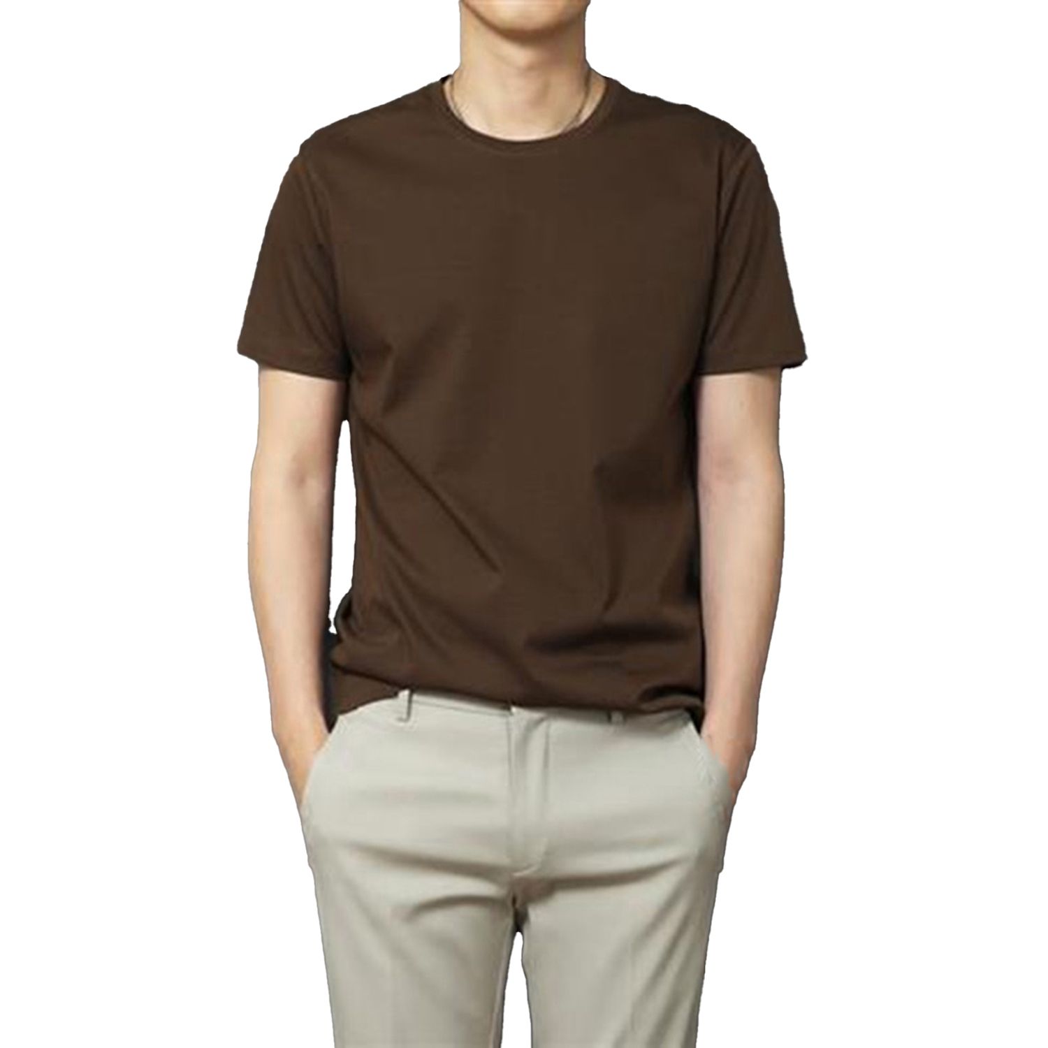 Men T-shirt Solid Color Loose Summer Short Sleeve Round Neck Top for Dating