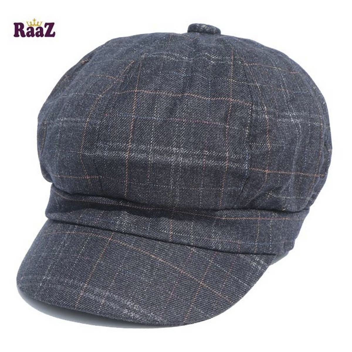 Dark Blue Men's Retro Newsboy Flat Octagon Wool Blend Flat Top Winter Cap