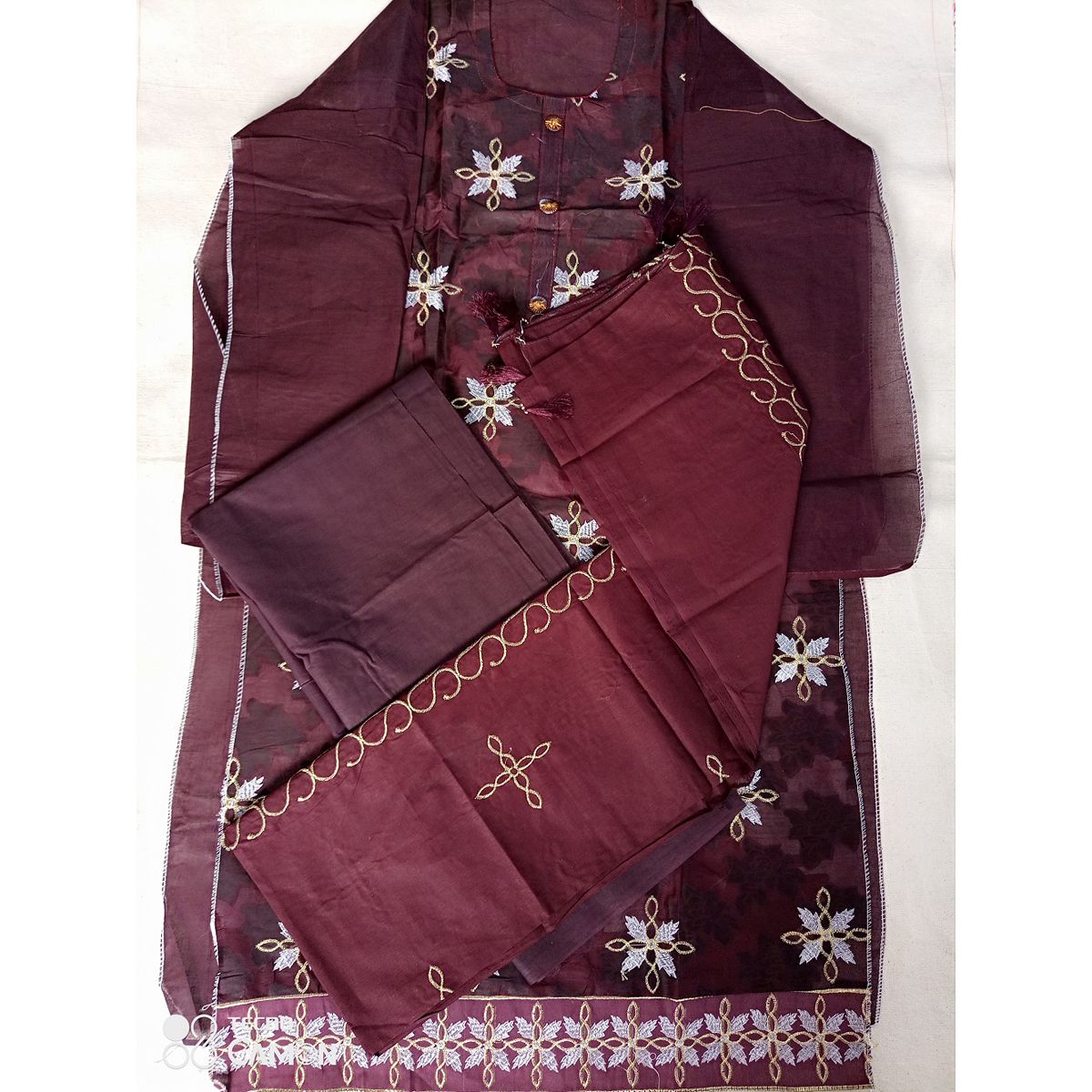 embrodary work cotton three pice for women