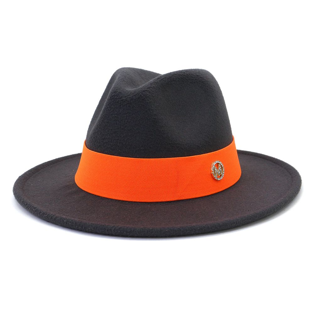 Spot Fedora new autumn and winter hat uni orange M logo  Fedora felt hat jazz fashion winter hat кепка мужская