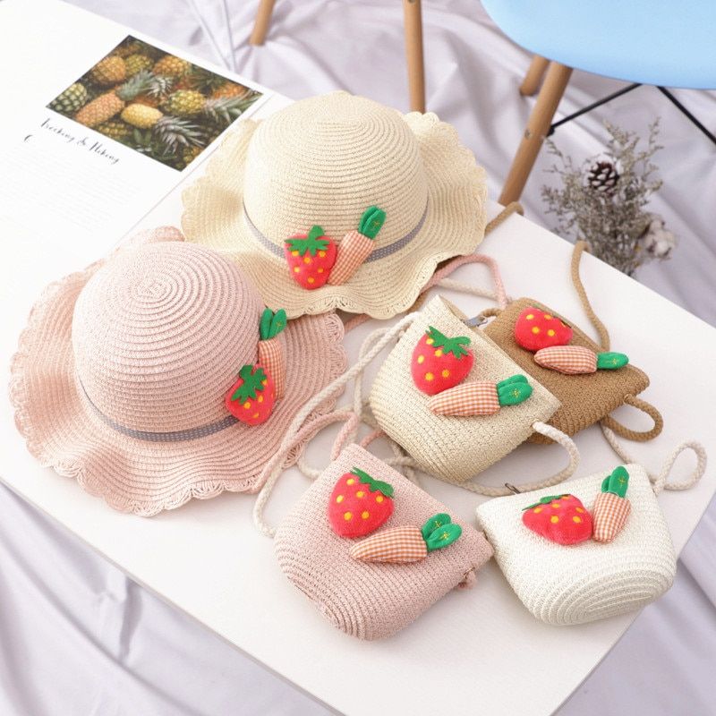 Kids cute carrot straw hat Girl sun hat Handbags Child baby casual holiday beach panama cap gorros