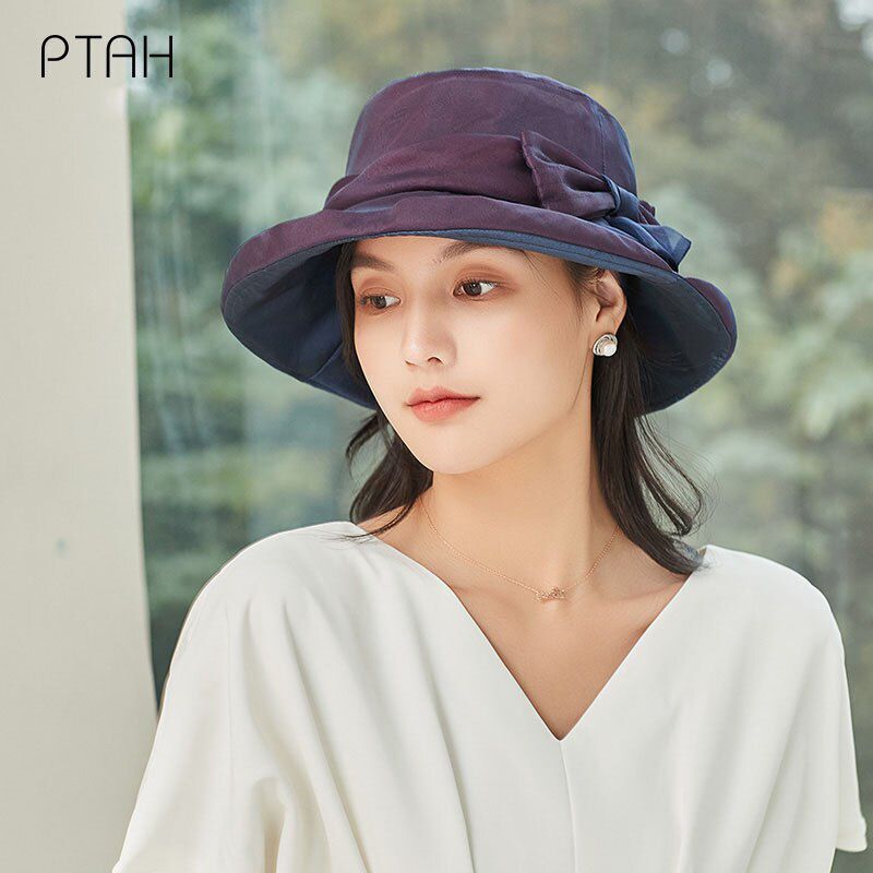 [PTAH] 100% Mulberry Silk Hat  Women's Summer New Sun Protection Cap Anti-UV Breathable Lightweigh Hat Female Not Polyester