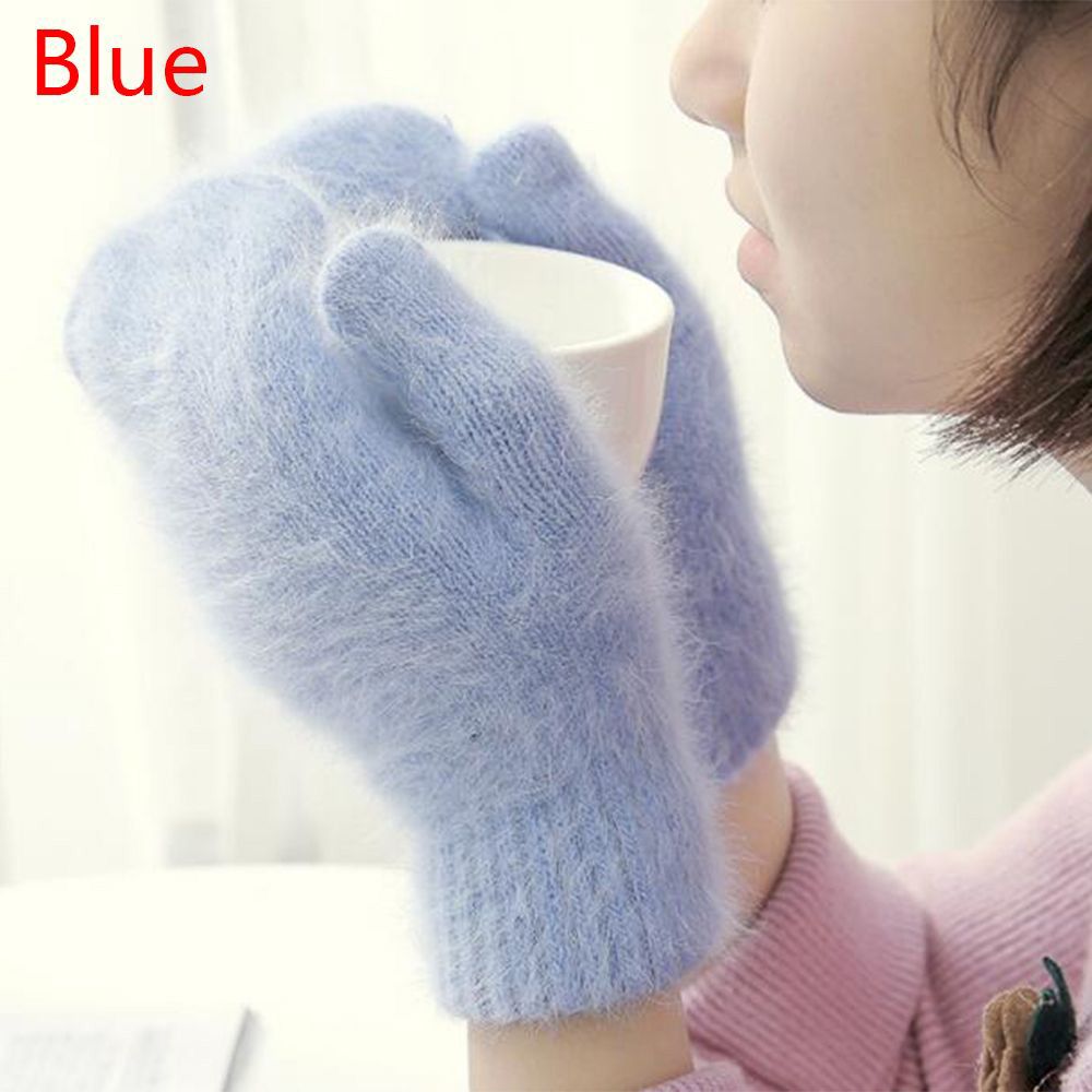 1 Pair Rabbit  Gloves Winter Cute Warm Solid Color Fingerless Gloves Women ple Fashion Sweet Girls Mittens