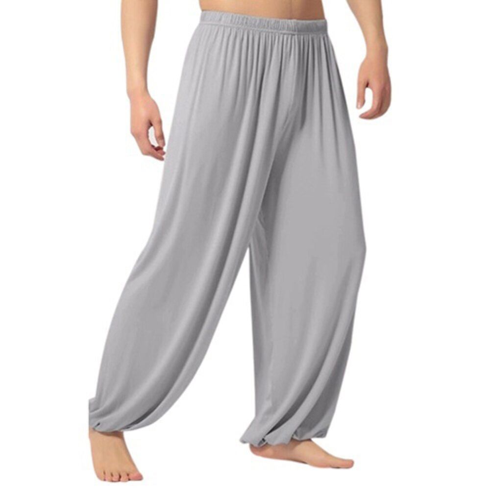 Men's Casual Solid Color Baggy Trousers Belly Dance Yoga Harem Pants Slacks Comfortable Simple Trousers for Male Loose